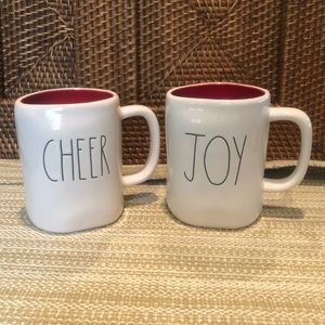 Rae Dunn JOY & CHEER Holiday Coffee Cup / Mug Set
